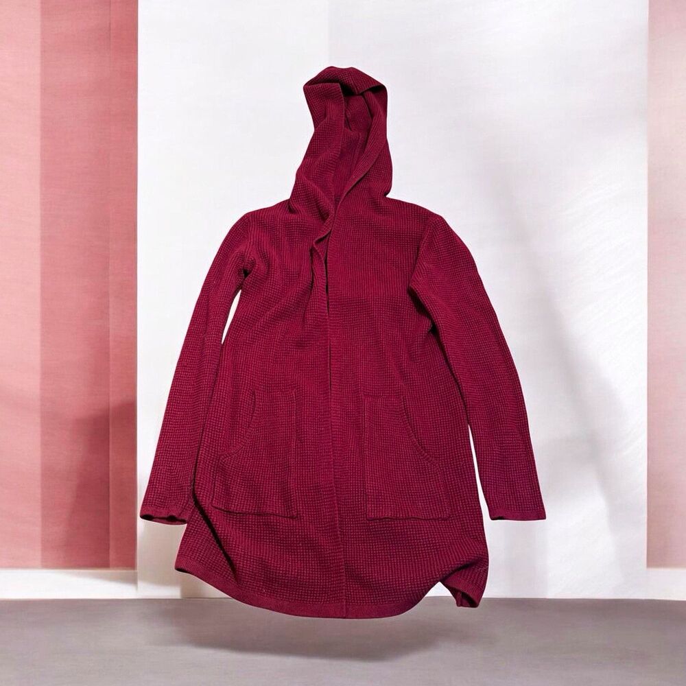 Cyrus Women’s Burgundy Knit Hooded Pocket Cardigan Sweater Long Sleeve L